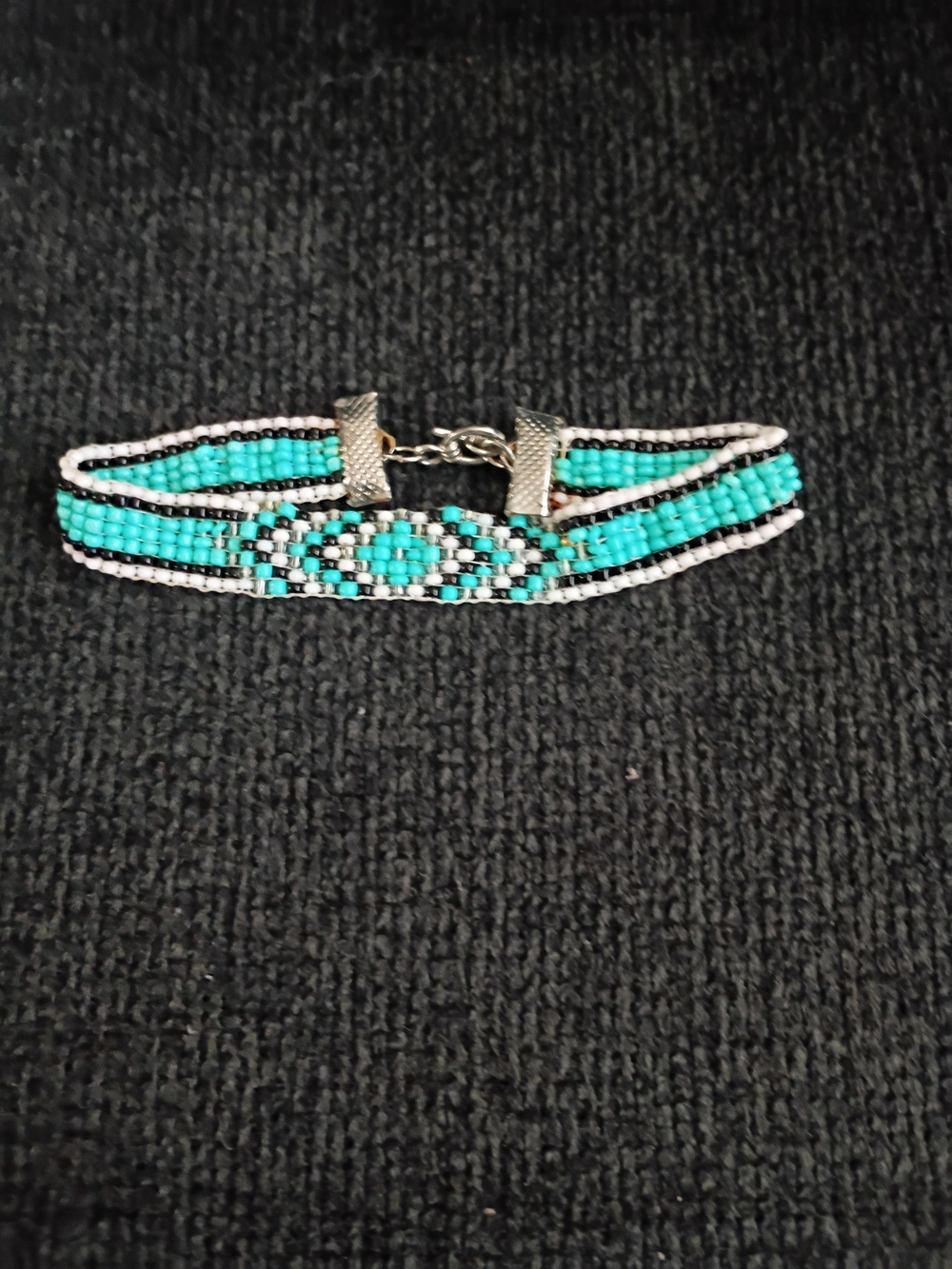 Handmade Turquoise and White Beaded Multi-Row Bracelet